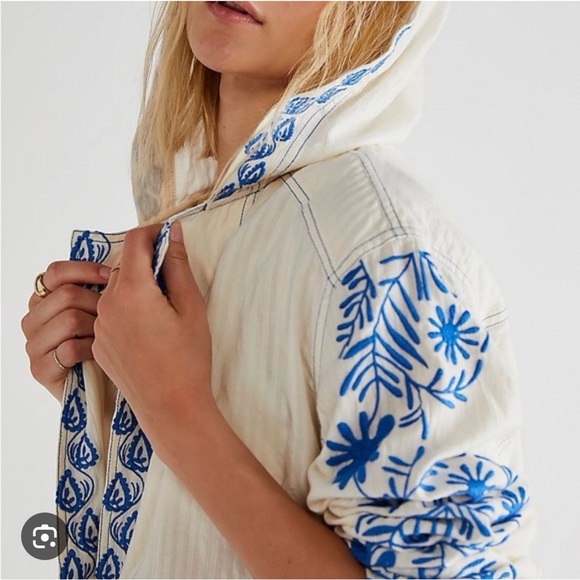 Free People Cream and Blue Embroidered Top - Picture 3 of 4